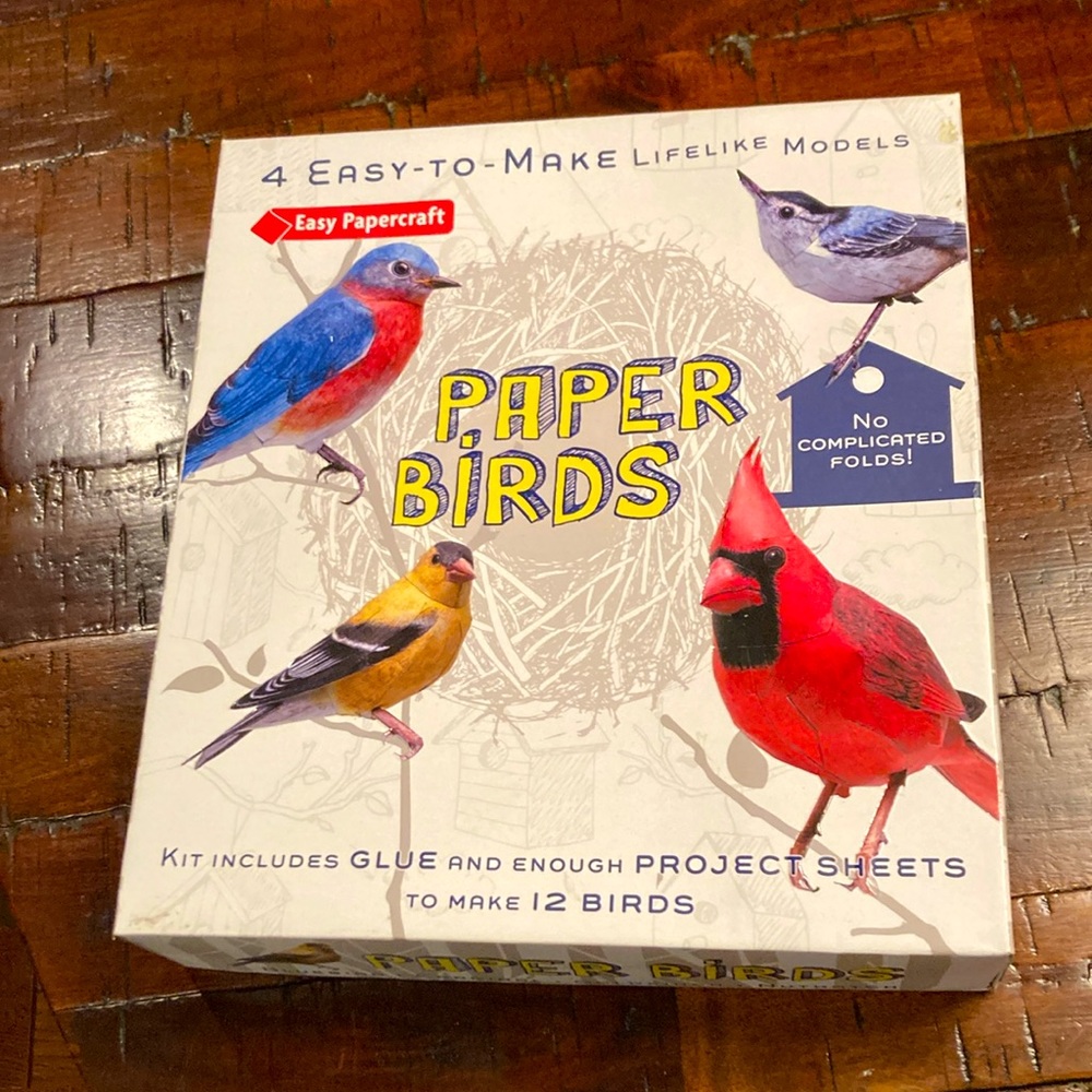 Paper Birds kit, makes total of 12 paper craft 3-D birds.  Rare find. Unique.